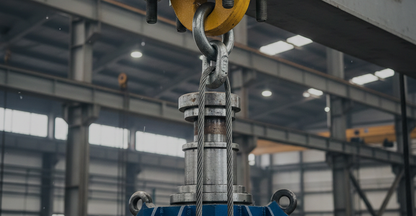 Industrial beam clamp securing lifting load on structural beam