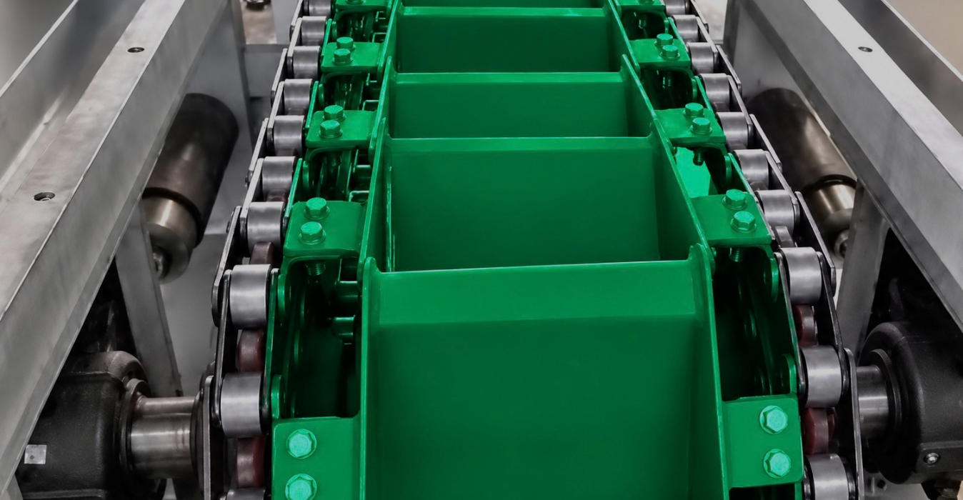 Horizontal and inclined bucket conveying system