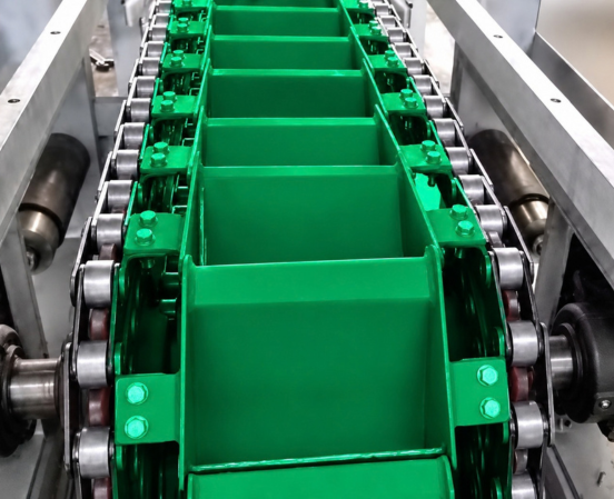 Horizontal and inclined bucket conveying system